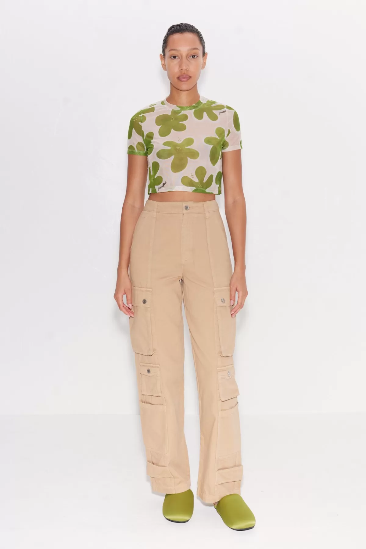 Tops<SIMONMILLER Gamma Printed Mesh Tee in Green/Seashell Floral green/seashellfloral