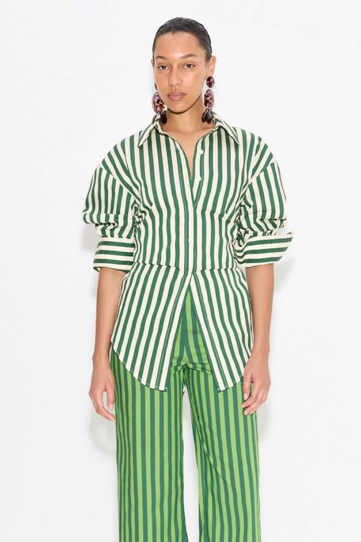 Clothing<SIMONMILLER Loch Striped Poplin Button Up in Gummy Green/Ecru gummygreen/ecru