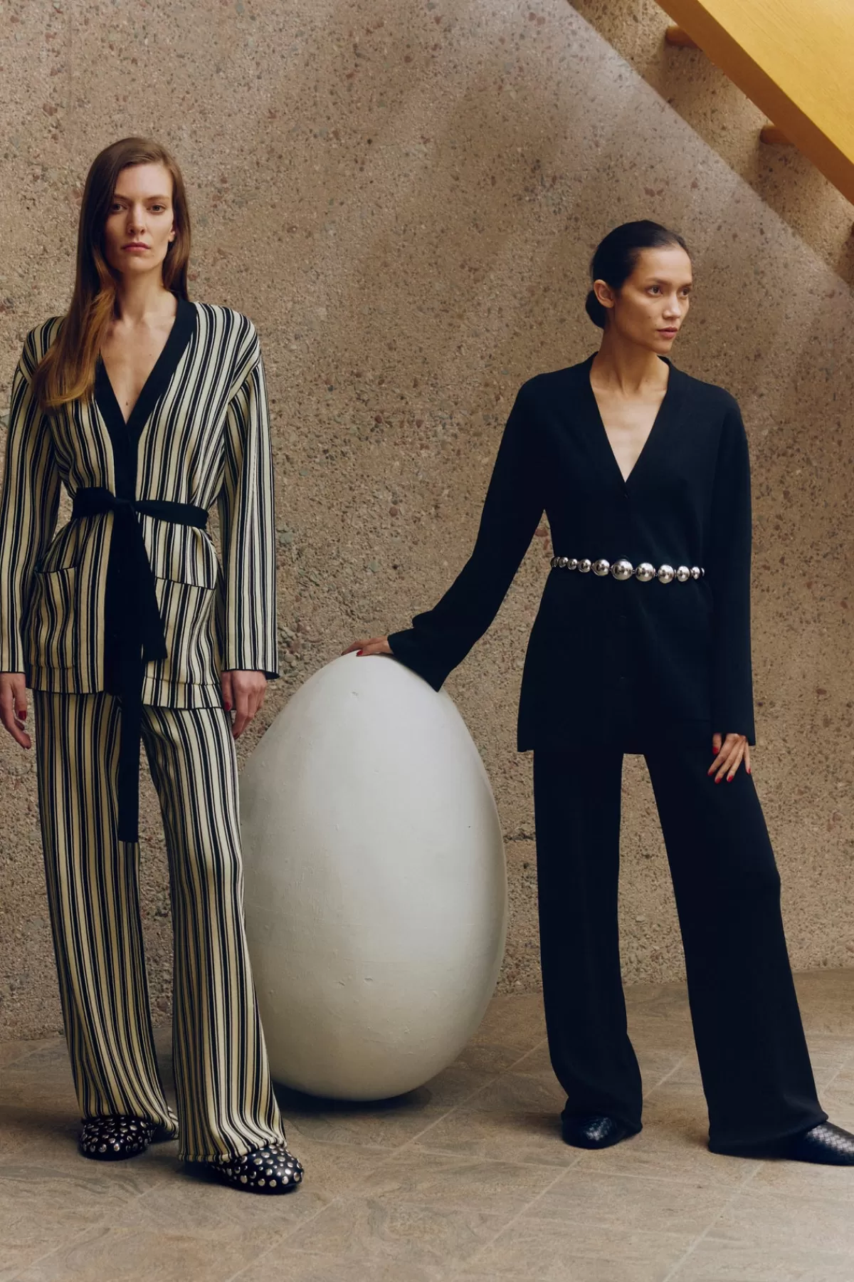 Clothing Rtw | Clothing<SIMONMILLER Max Belted Knit Cardigan in Black/Rice Flour Stripe black/riceflourstripe