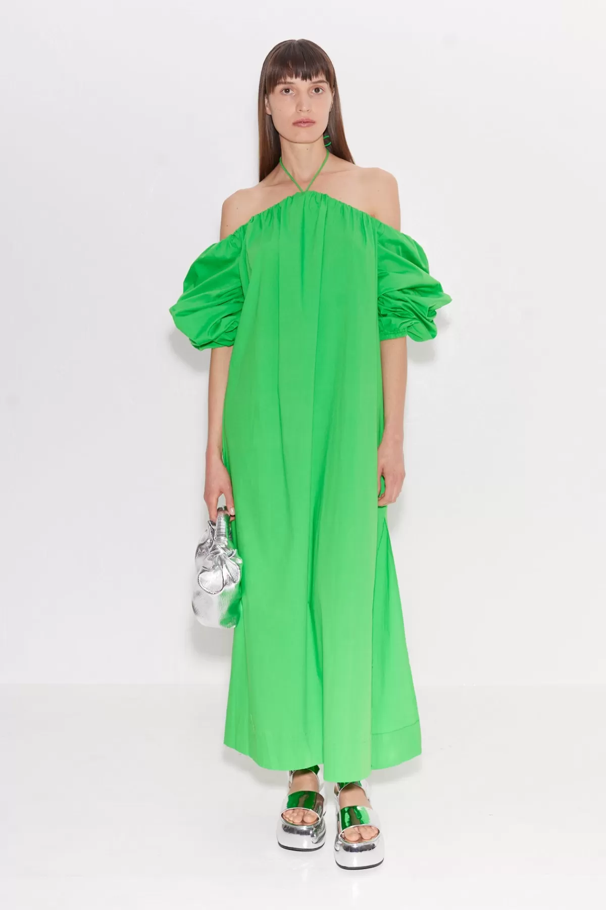 Poplin<SIMONMILLER Oleander Poplin Dress in Gummy Green gummygreen