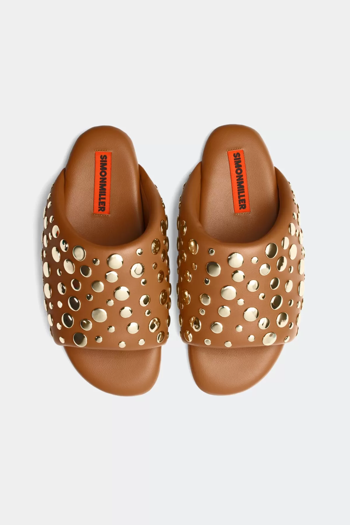 Flats<SIMONMILLER Studded Bubble Slide in Chestnut/Brass chestnut/brass