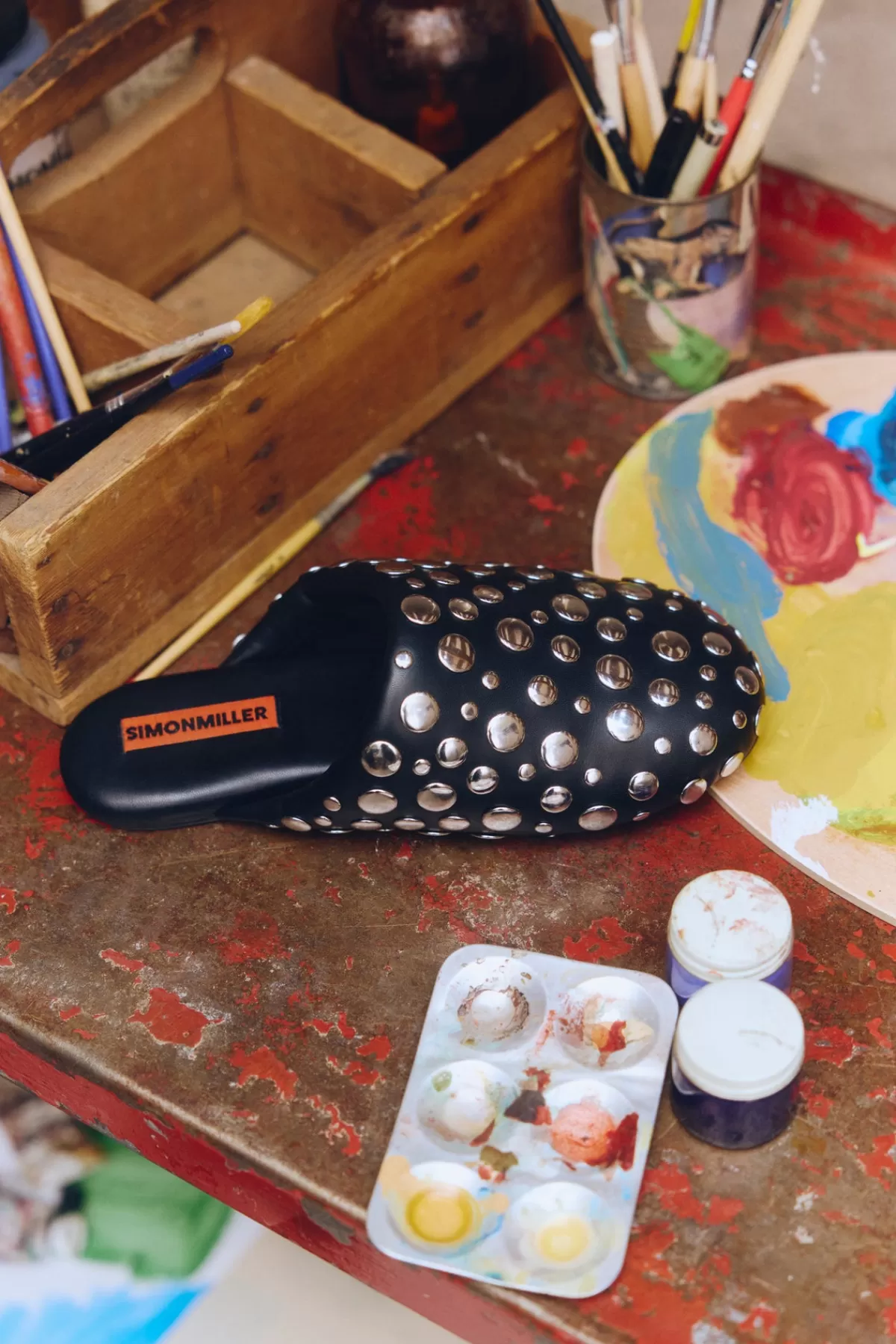 Shoes<SIMONMILLER Studded Bubble Slipper in Black/Silver black/silver