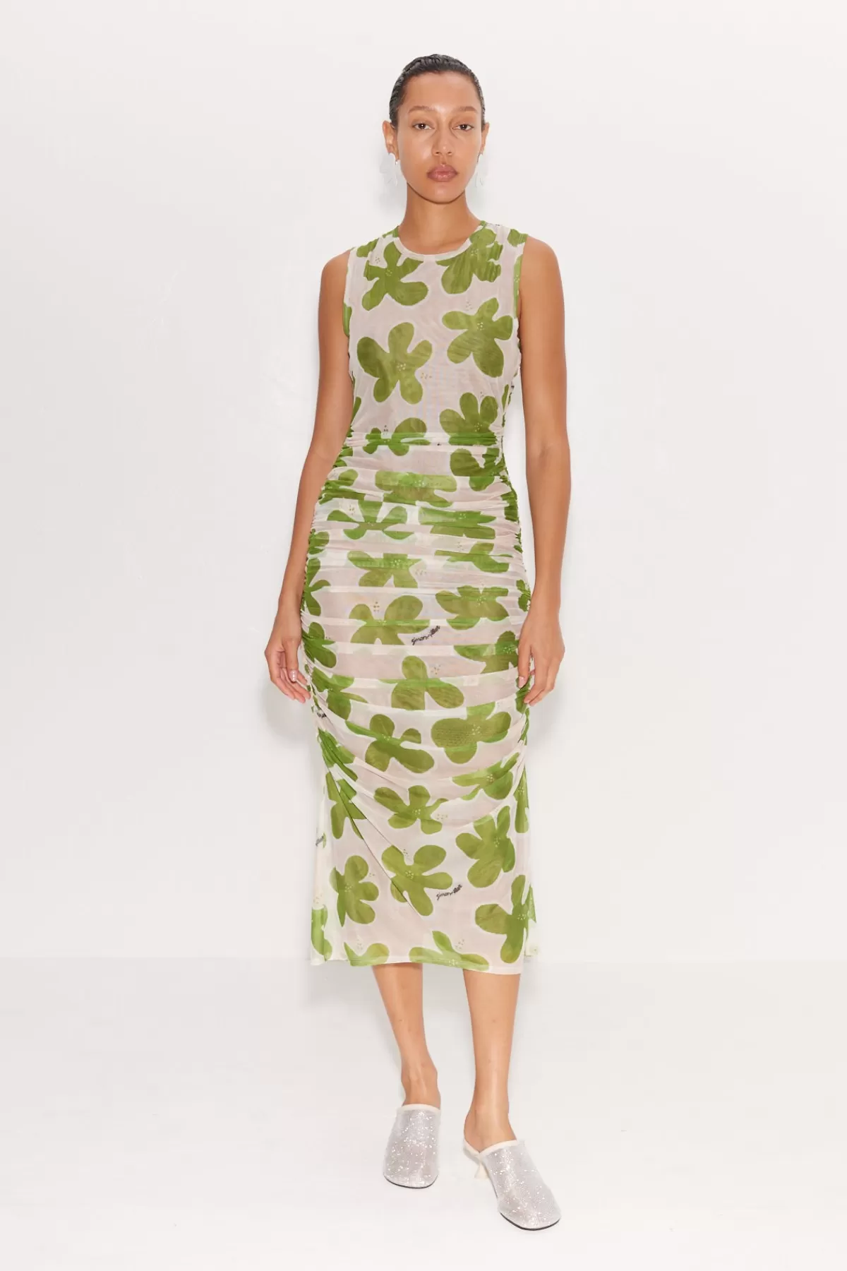 Clothing<SIMONMILLER Tangier Printed Mesh Dress in Green/Seashell Floral green/seashellfloral