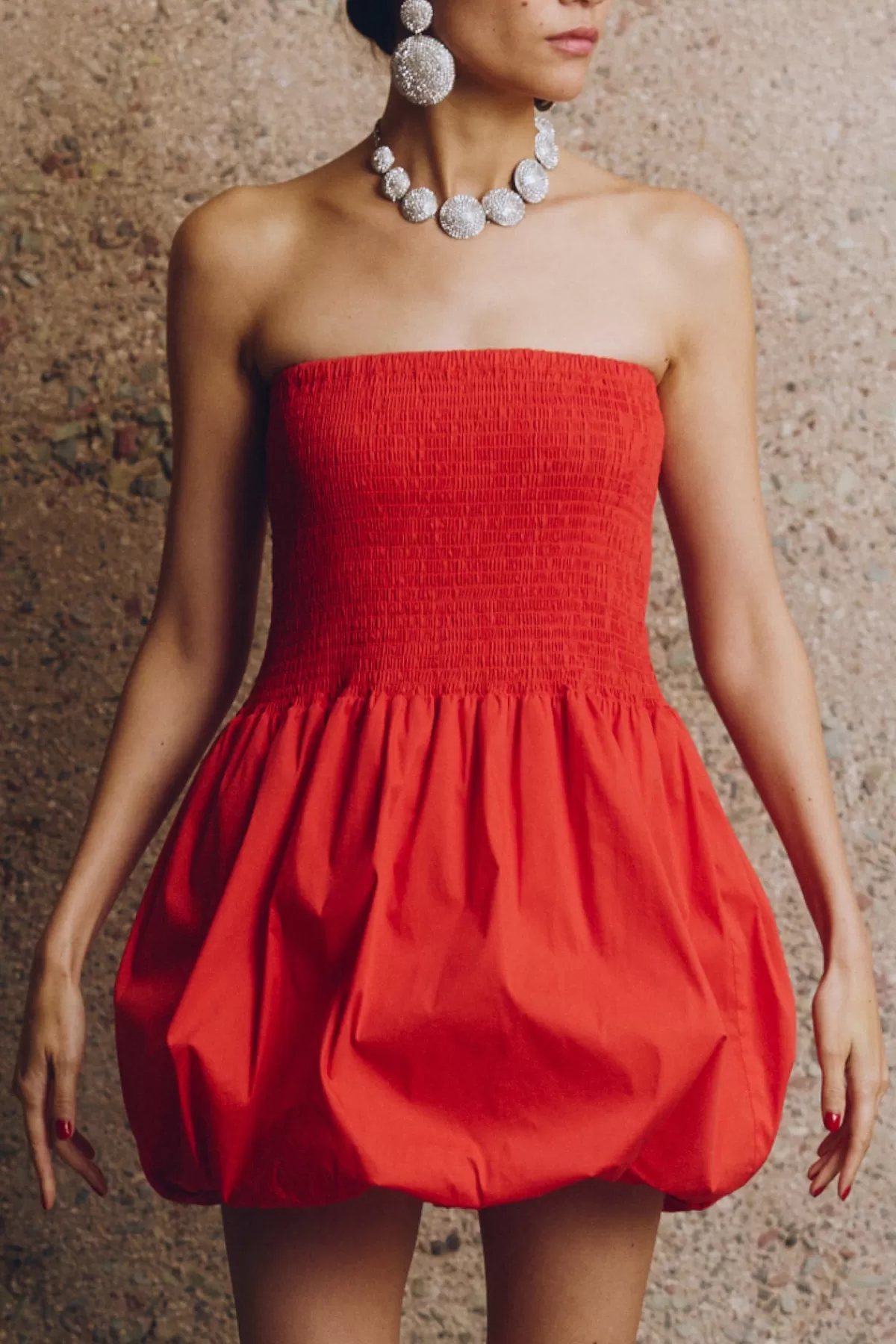 Clothing<SIMONMILLER Via Smocked Mini Dress in Lucky Red luckyred