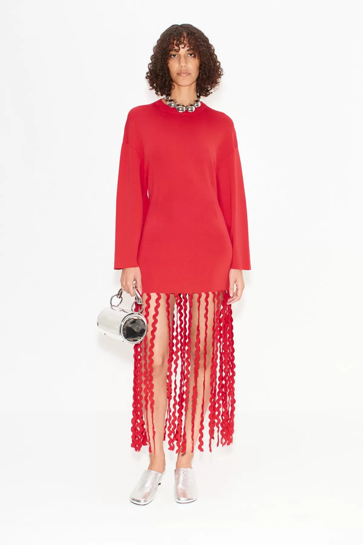 Knitwear<SIMONMILLER Wallis Knit Fringe Dress in Cherry Red cherryred